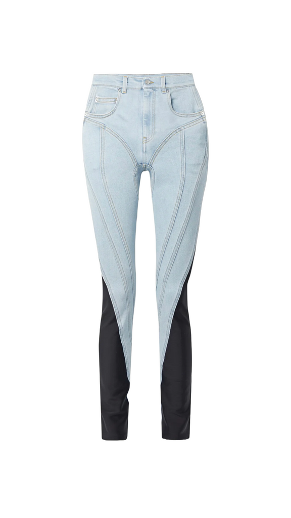 Mugler Paneled Neoprene High-Rise Skinny Jeans – my-RTW